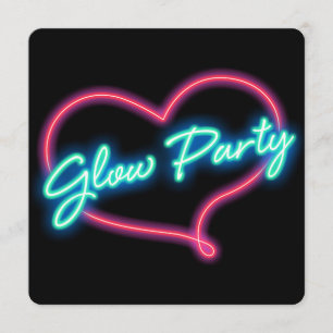 Neon GLOW FEST Heart Födelsedagsfest Inbjudan
