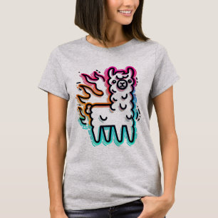 Neon Glow Flame Llama T Shirt