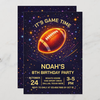 Neon Glow Football Birthday Invitation Inbjudningar