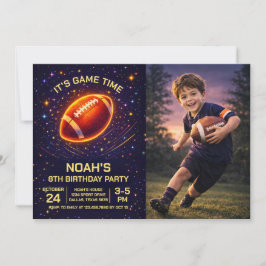 Neon Glow Football Birthday Photo Invitation Inbjudningar