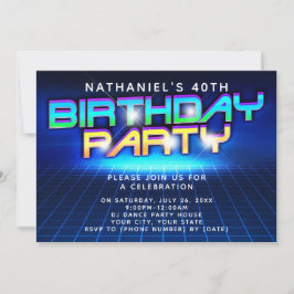 Neon Glow Grid Manar 40:e födelsedagen Party Inbjudningar