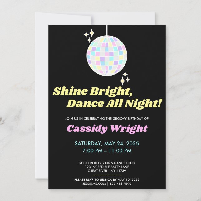 Neon Glow Groovy Disco Birthday Inbjudningar (Framsida)