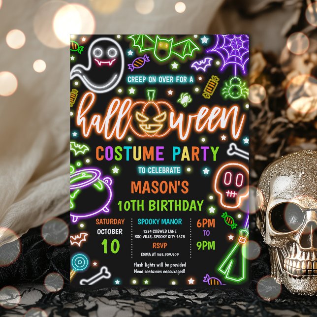 Neon Glow Halloween Costume Party Birthday Inbjudningar (Skapare uppladdad)