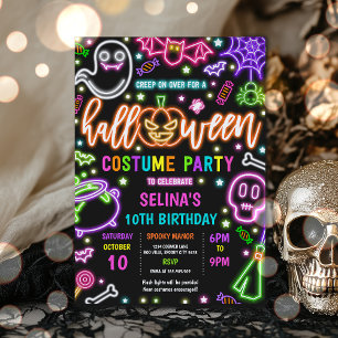 Neon Glow Halloween Costume Party Birthday Inbjudningar