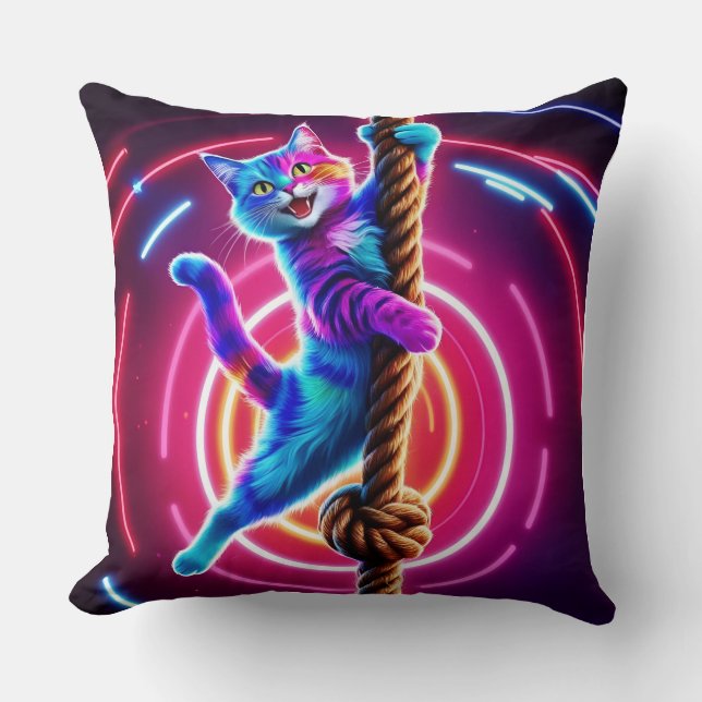 Neon Glow Hanging Cat Kudde (Framsida)