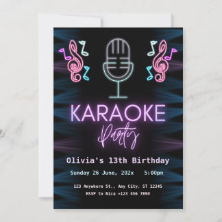 Neon Glow Karaoke Födelsedagsfest Inbjudningar