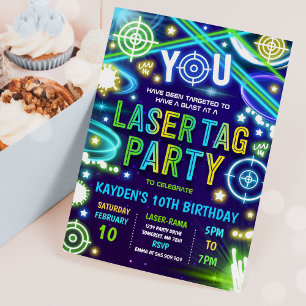 Neon Glow Laser Märkre Födelsedagsfest inbjudan