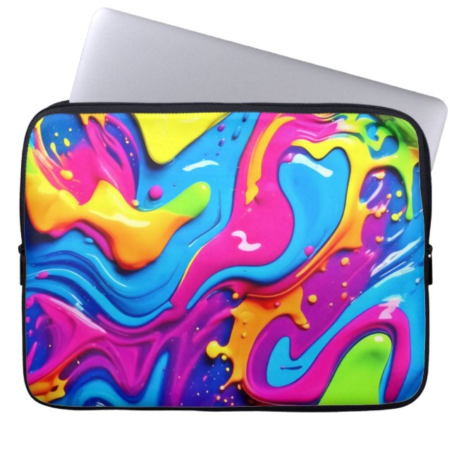 Neon Glow Liquid Splatter Artwork Laptop Fodral (Framsidan)