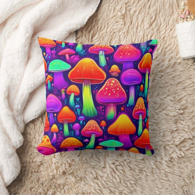 Neon Glow Mushroom Forest Kudde (Filt)