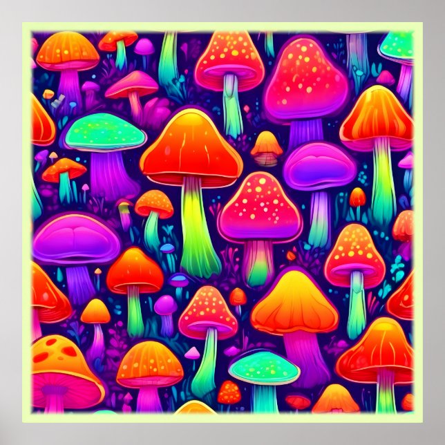 Neon Glow Mushroom Forest Poster (Framsidan)