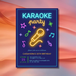 Neon Glow Music Karaoke Birthday Inbjudningar