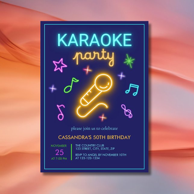 Neon Glow Music Karaoke Birthday Inbjudningar (Skapare uppladdad)