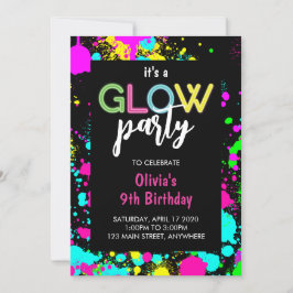 Neon Glow Paint Splatter Birthday Inbjudningar