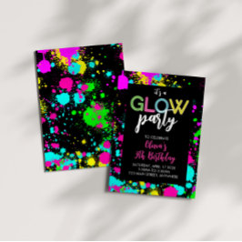 Neon Glow Paint Splatter Birthday Inbjudningar
