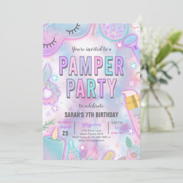 Neon Glow Pamper Spa Party Birthday Inbjudningar (Stående Fram)