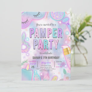 Neon Glow Pamper Spa Party Birthday Inbjudningar