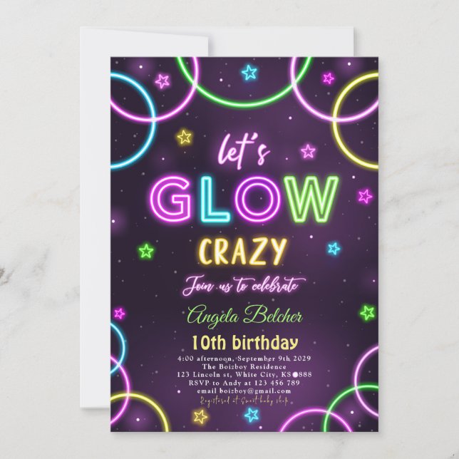 Neon Glow Party Birthday Inbjudningar (Framsida)