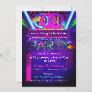 Neon Glow PARTY Födelsedagsfirande Klubb Event Inb Inbjudningar
