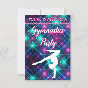 Neon Glow Party Gymnastics Birthday Inbjudningar