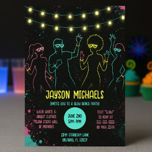 Neon Glow Party med String Ljus Inbjudningar