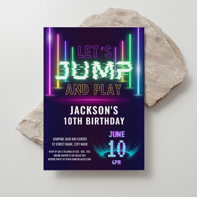 Neon Glow Party Trampoline Boy Birthday Inbjudningar (Skapare uppladdad)