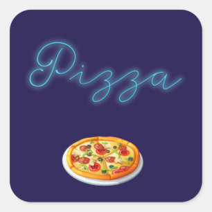 Neon Glow Pizza Fyrkantigt Klistermärke