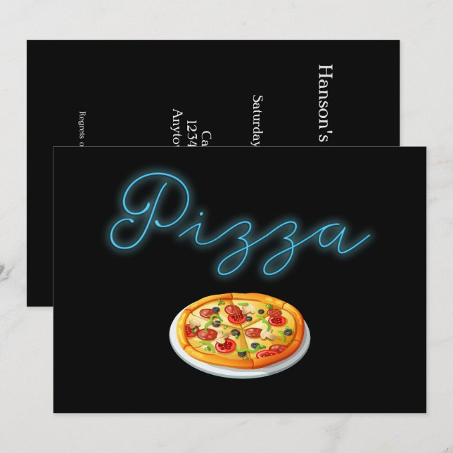 Neon Glow Pizza Inbjudningar (Fram/baksida)