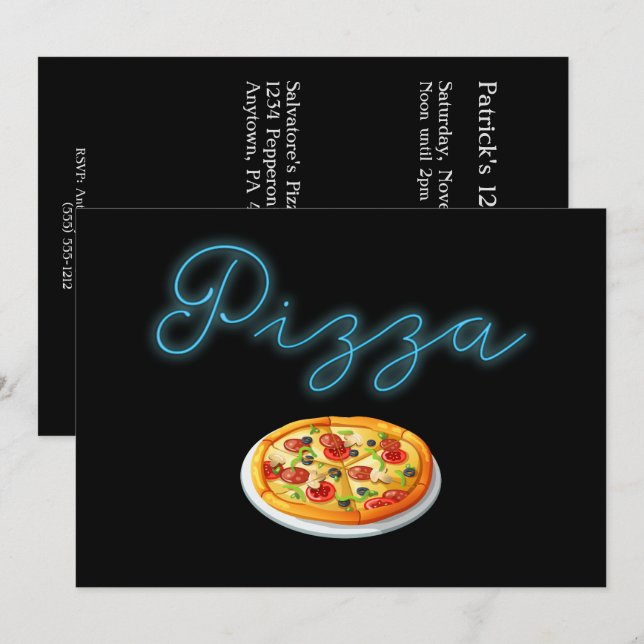 Neon Glow Pizza Party-inbjudan Inbjudningar (Fram/baksida)