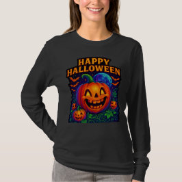 Neon Glow Pumpkin "Happy halloween" T Shirt