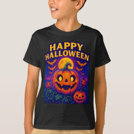 Neon Glow Pumpkin "Happy halloween" T Shirt