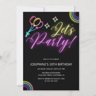 Neon Glow Rainbow Balloon Birthday Inbjudningar