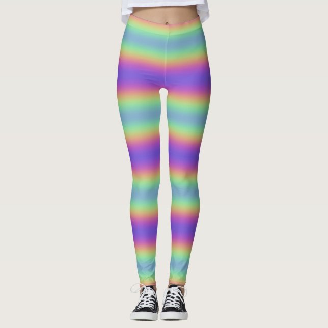 Neon Glow Rainbow Vågrät Rand Leggings (Framsida)