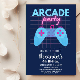 Neon Glow Retro Arcade-Födelsedagsfest för spel Inbjudningar
