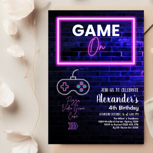 Neon Glow Retro Arcade-Födelsedagsfest för spel Inbjudningar