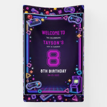 Neon Glow Retro Arkadspel 8-års födelsedag
