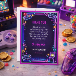 Neon Glow Retro Arkadspel 8-års födelsedag Tack Kort