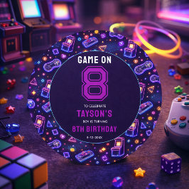 Neon Glow Retro Arkadspel 8-årsdag Runt Klistermärke