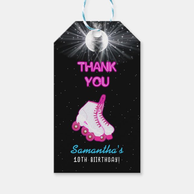 Neon Glow Roller Skating Låt oss Roll Födelsedagsf Presentetikett (Framsidan)