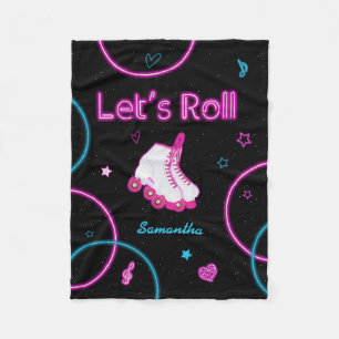 Neon Glow Roller Skating Låt oss Roll Girl Fleecefilt