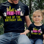 Neon Glow Rosa Låt oss Pawty Cute Birthday Girl T Shirt<br><div class="desc">Neon glöd gult och rosa "Låt oss Tass-ty"-design med söta tecknad-kattungar,  anpassningsbar för en flickas födelsedagsfest.</div>