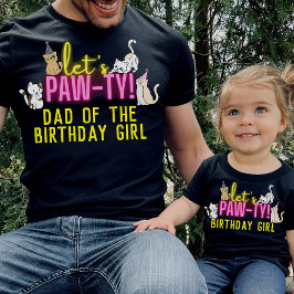 Neon Glow Rosa Låt oss Pawty Cute Cats Family T Shirt