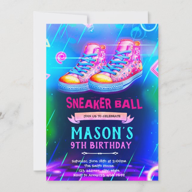 Neon Glow sneaker party invite Inbjudningar (Framsida)