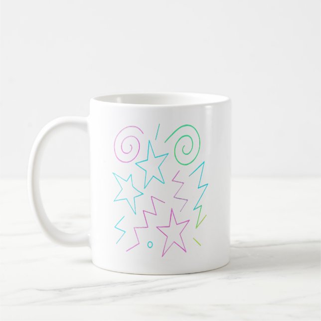 Neon Glow Stars & Swirls Mönster Kaffemugg (Vänster)