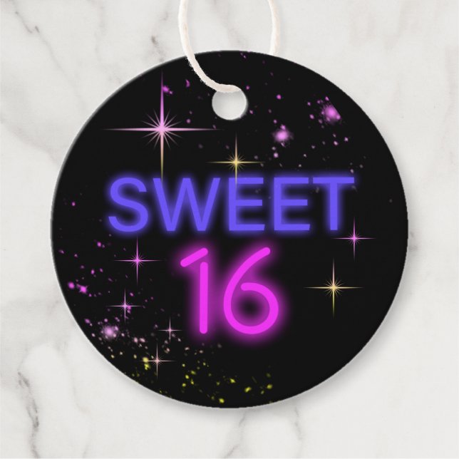 Neon Glow Sweet 16 Namn ID760 Gåvor Etiketter (Framsida)