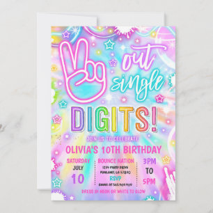 Neon Glow Tie Dye Peace Out Single Digitals Birthd Inbjudningar