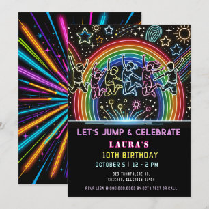 Neon Glow Trampoline Jump Bounthday Inbjudningar