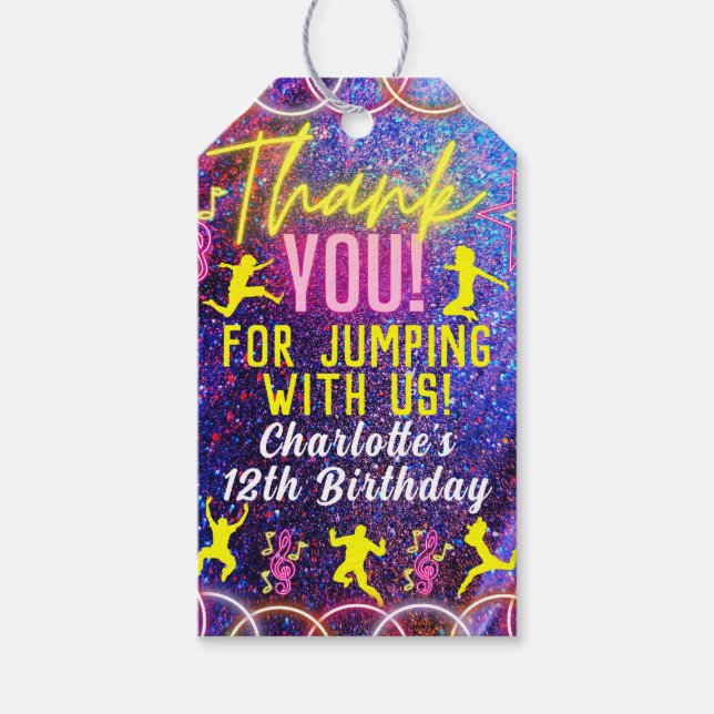 Neon Glow Trampoline Jumping Party Tack Favor Presentetikett (Framsidan)