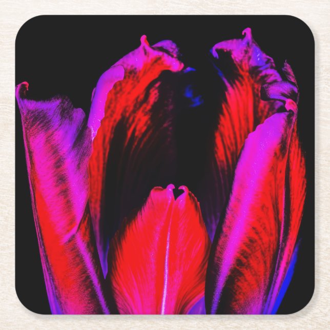Neon Glow Tulip Underlägg Papper Kvadrat (Framsidan)
