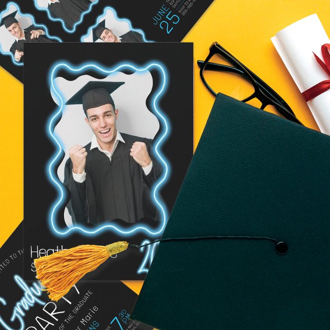 Neon Glow Vågigt Gräns Photo Studentfest Inbjudningar (Skapare uppladdad)