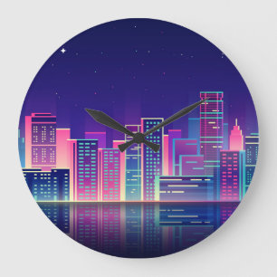 Neon Glow Vintage Night City Stor Klocka